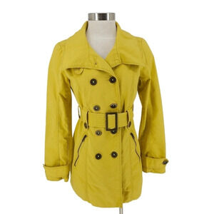 Jack BB Dakota Trench Coat Yellow Long Sleeve Button Front Belt Jacket